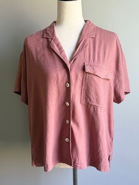 Madewell Short-Sleeve Linen Blend Button-Down Shirt in Dusty Rose